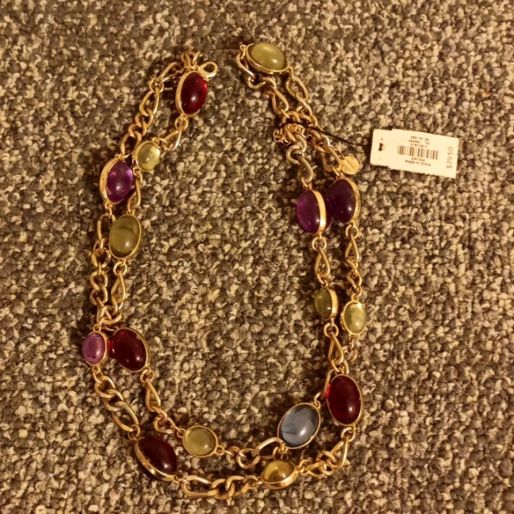 Talbot's double strand bead and chain statement necklace multi color